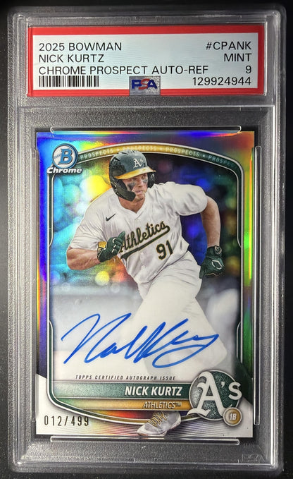 2025 Bowman Nick Kurtz #CPA-NK Chrome Prospect Auto Refractor 12/499 PSA 9