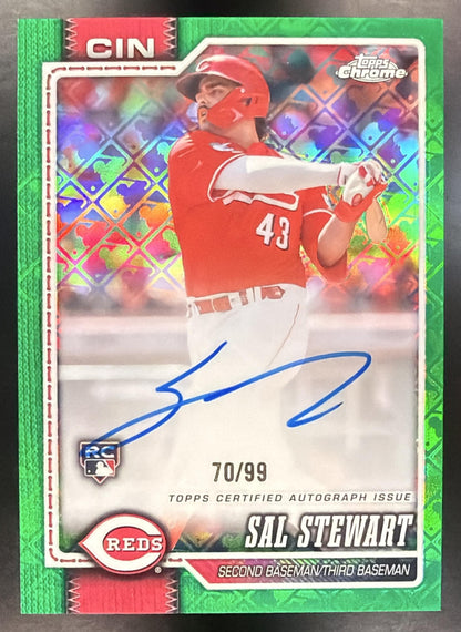 2026 Topps Chrome Sal Stewart #RA-STE Rookie Auto Green Logofractor 70/99 RC