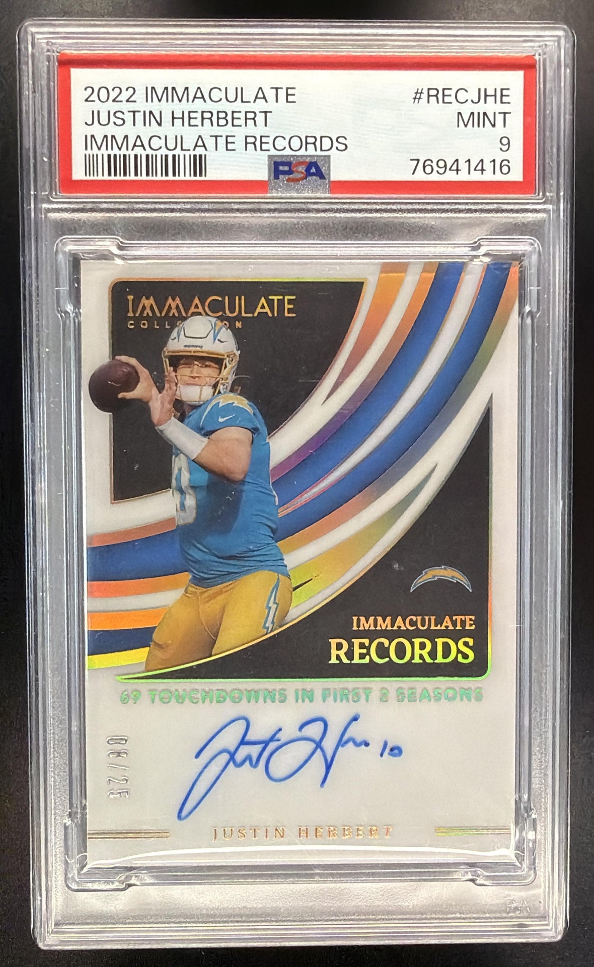 2022 Panini Immaculate Justin Herbert #IPC-JHE Auto Records /25 PSA 9