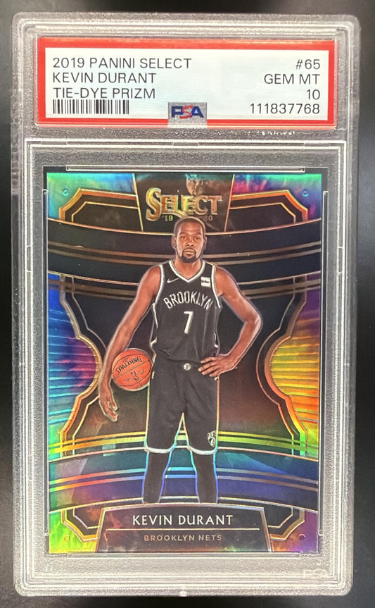 2019-20 Panini Select Kevin Durant #65 Tie Dye Prizms 16/25 Concourse PSA 10