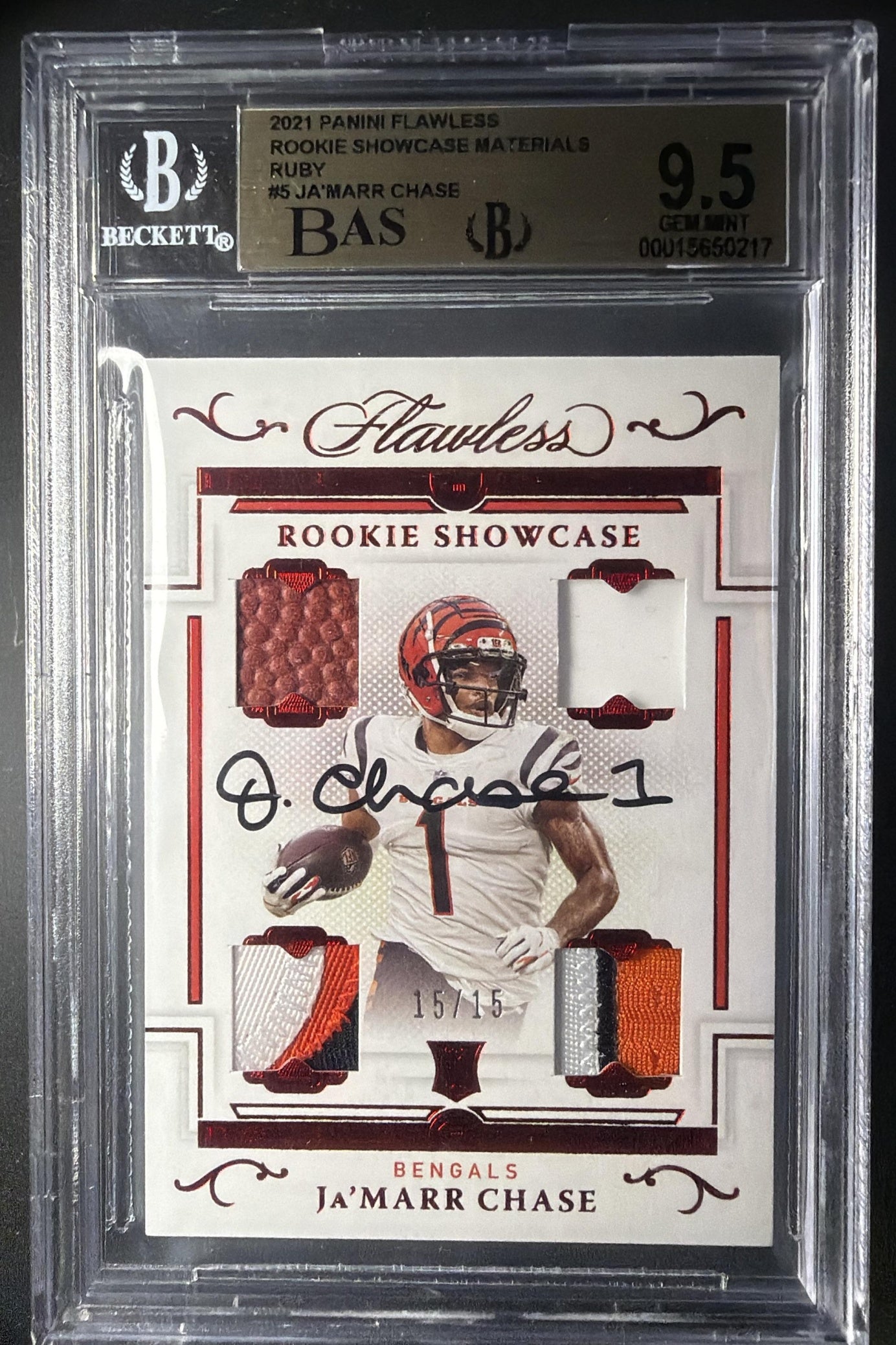2021 Panini Flawless Ja'Marr Chase #5 Quad Rookie Patch 15/15 IP Auto BGS 9.5