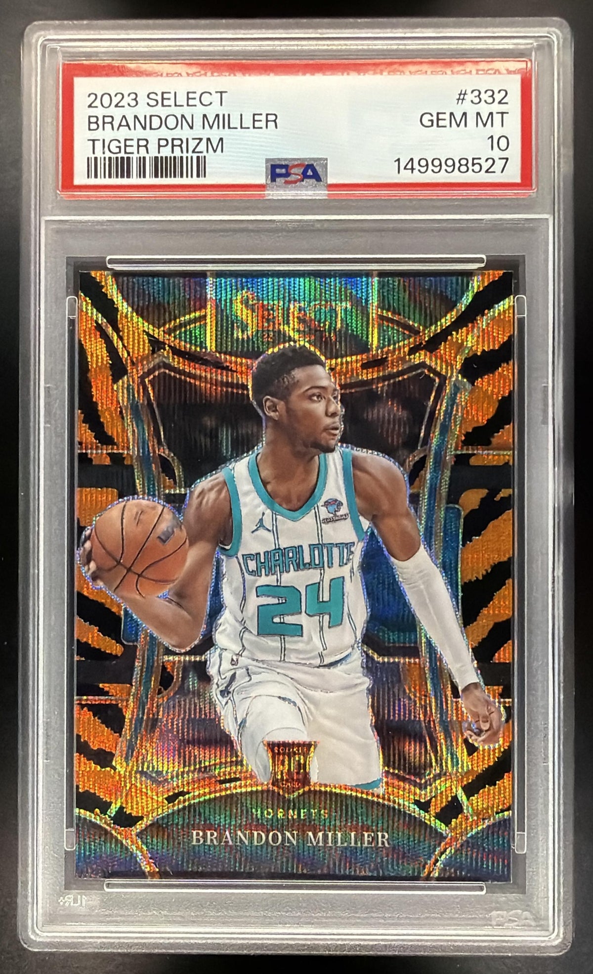 2023-24 Panini Select Brandon Miller #332 Tiger Prizm RC Mezzanine SSP PSA 10