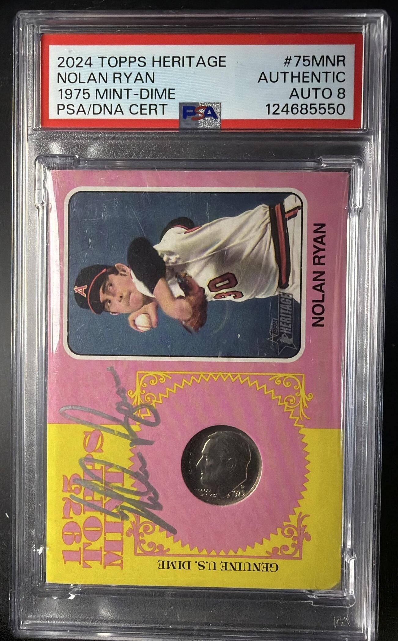 2024 Topps Heritage Nolan Ryan #75M-NR 1975 Mint Dime Auto 9/10 PSA AUTH