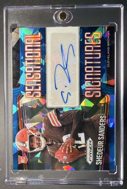 2025 Panini Prizm Shedeur Sanders #SEN-SSS Sensational Signatures Blue Ice /99 RC Auto