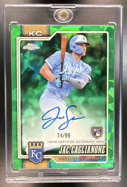 2026 Topps Chrome Jac Caglianone #RA-JC Rookie Auto Green Geometric Refractor /99 RC