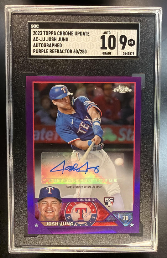 2023 Topps Chrome Update Josh Jung #AC-JJ Purple Refractor Auto 060/250 RC SGC 9 Auto 10