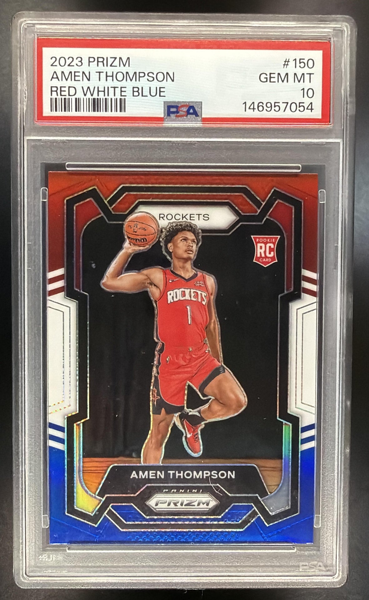 2023-24 Panini Prizm Amen Thompson #150 Prizms Red White and Blue RC PSA 10