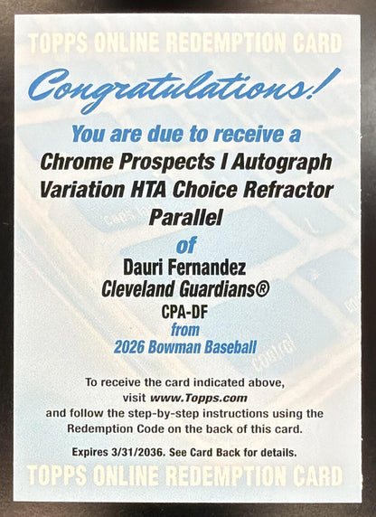 2026 Bowman Dauri Fernandez #CPA-DF Chrome Auto HTA Refractor 1st Prospect