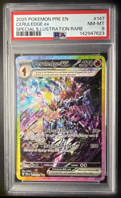 2025 Pokemon Prismatic Evolutions Ceruledge ex #147/131 Special Illustration Rare PSA 8
