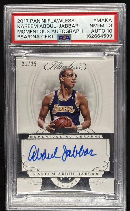 2017-18 Panini Flawless Kareem Abdul-Jabbar #MA-KA Momentous Auto 21/25 PSA 8