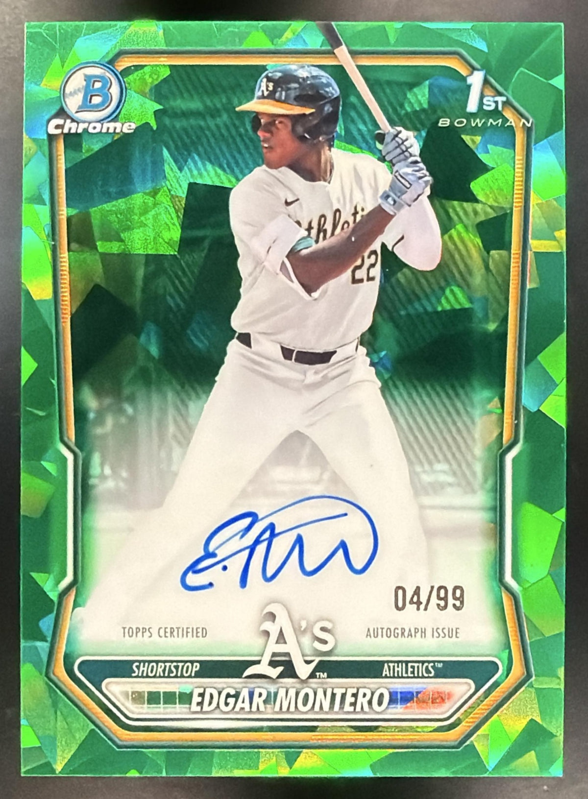 2026 Bowman Sapphire Edgar Montero #BSPA-EM Chrome Auto Green Refractor 4/99 1st Prospect