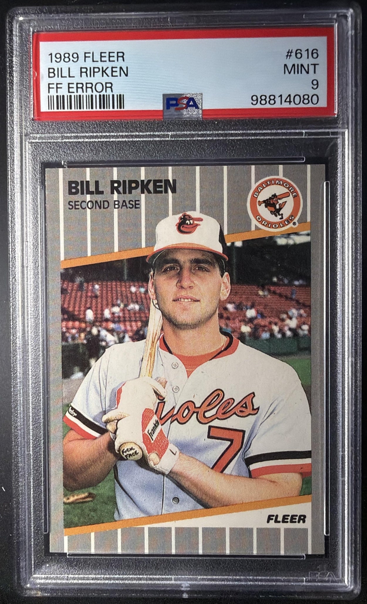 1989 Fleer Bill Ripken #616 FF Error PSA 9