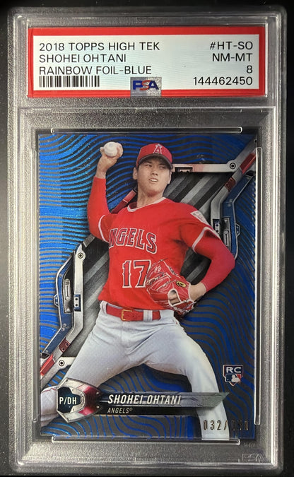 2018 Topps High Tek Shohei Ohtani #HT-SO Blue Rainbow Foil /150 RC PSA 8