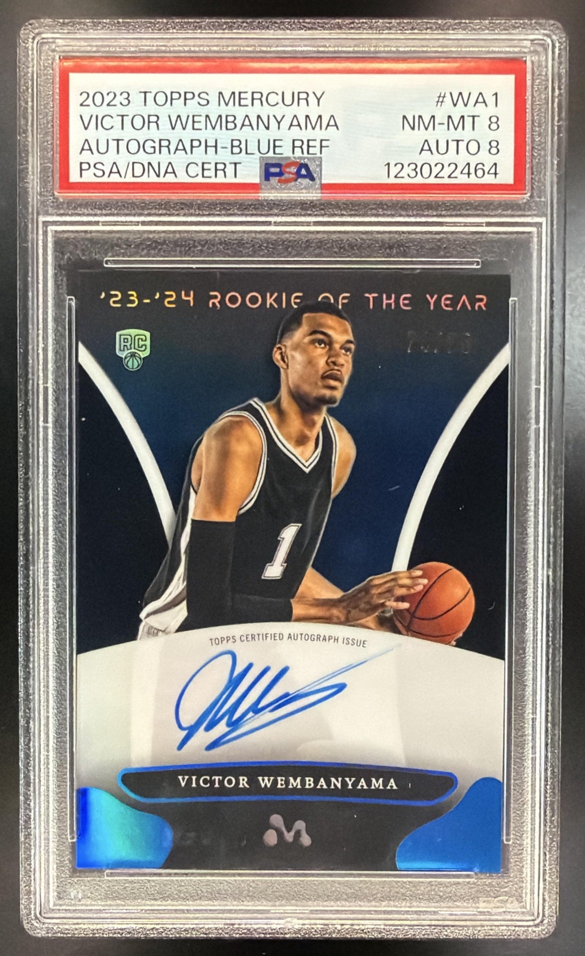 2023-24 Topps Mercury Victor Wembanyama #WA-1 Auto Blue Refractor /75 RC PSA 8
