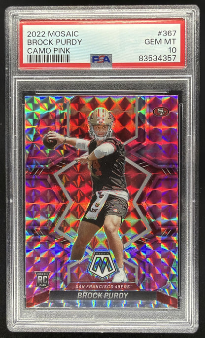 2022 Panini Mosaic Brock Purdy #367 Mosaic Camo Pink RC PSA 10