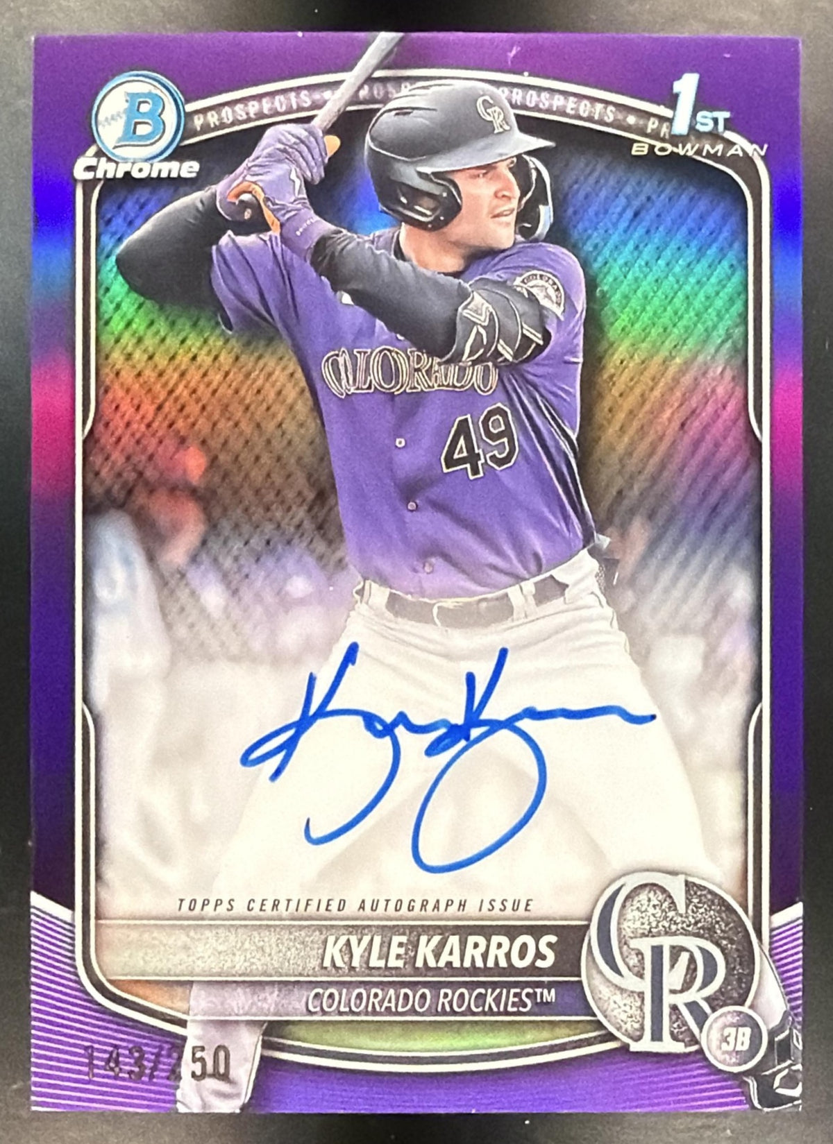 2025 Bowman Chrome Kyle Karros #CPA-KK Auto Purple Refractor 143/250 1st Prospect