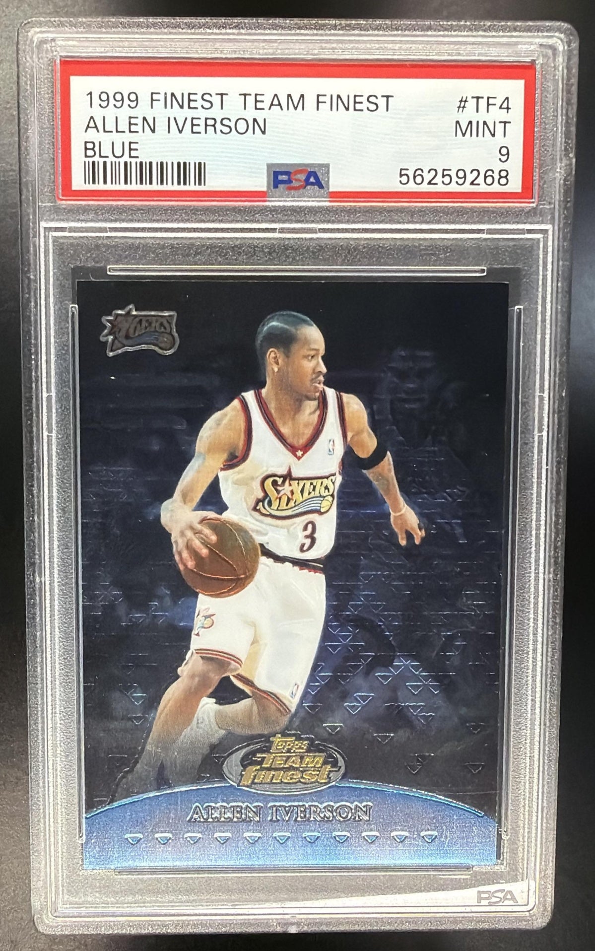 1999-00 Topps Finest Allen Iverson #TF4 Team Blue 56/1500 PSA 9