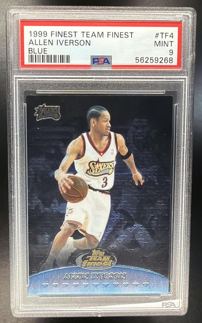 1999-00 Topps Finest Allen Iverson #TF4 Team Blue 56/1500 PSA 9