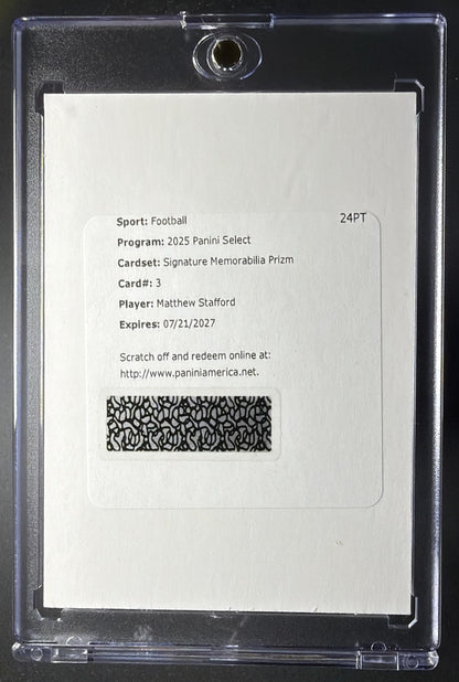 2025 Panini Select Matthew Stafford #SME-MSD Signature Memorabilia Silver Prizm /249 Patch Auto