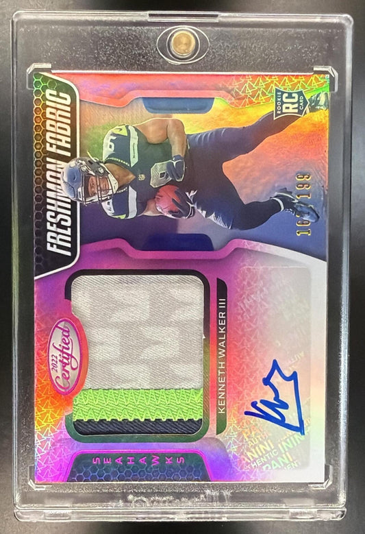 2022 Panini Certified Kenneth Walker III #208 Mirror Pink /199 MEM Auto RC Freshman Fabric