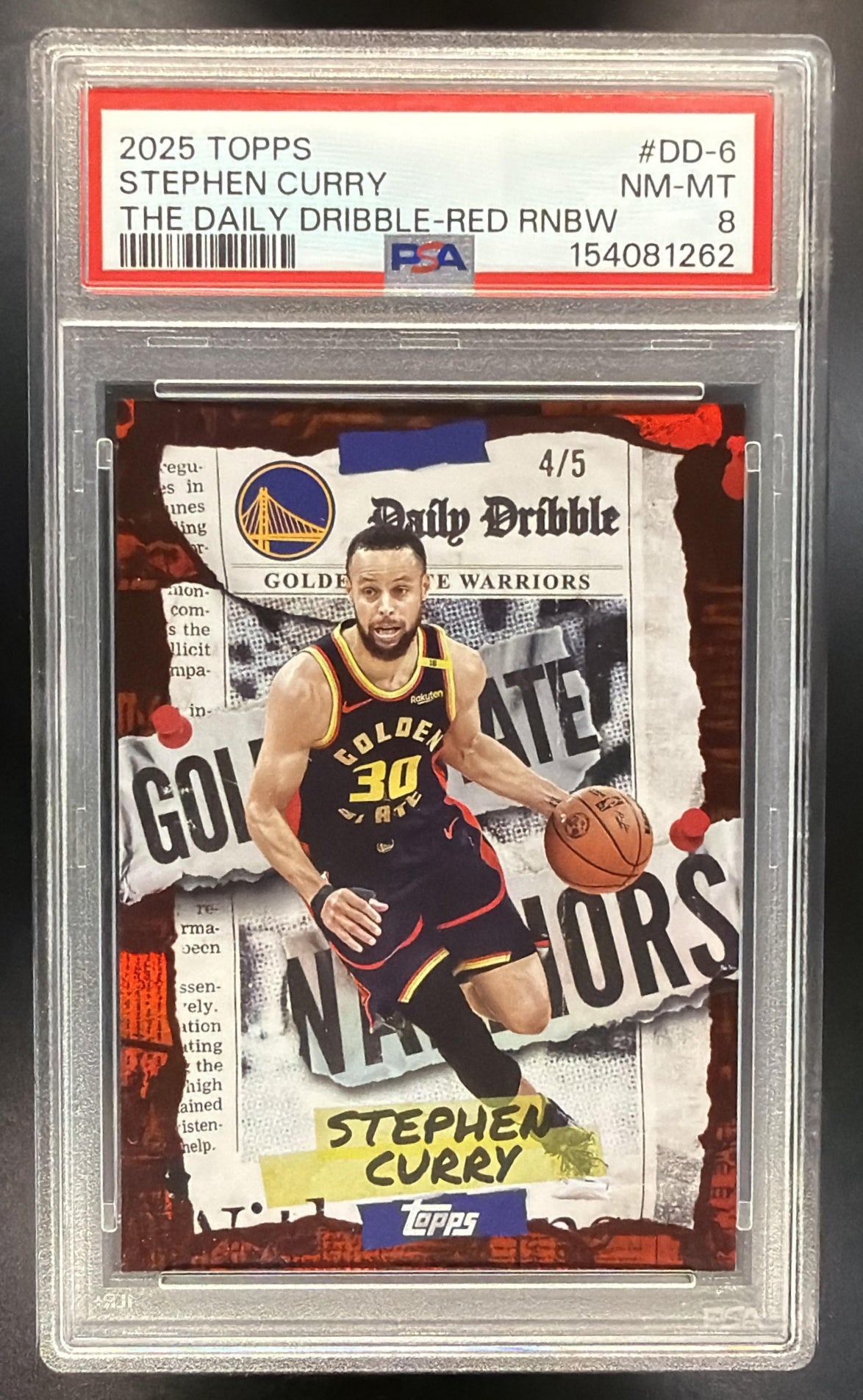 2025-26 Topps Stephen Curry #DD-6 The Daily Dribble Red Rainbow 4/5 PSA 8