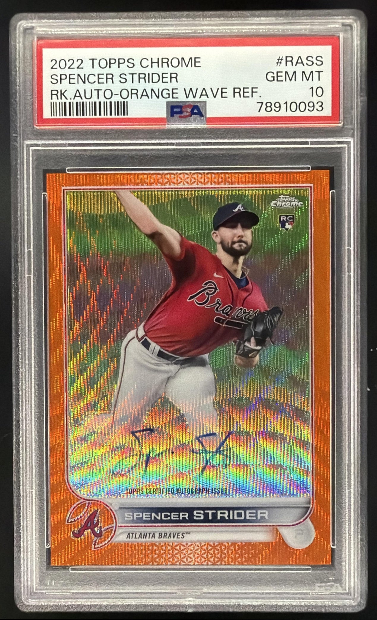 2022 Topps Chrome Spencer Strider #RA-SS Rookie Auto Orange Wave Refractor /25 RC PSA 10