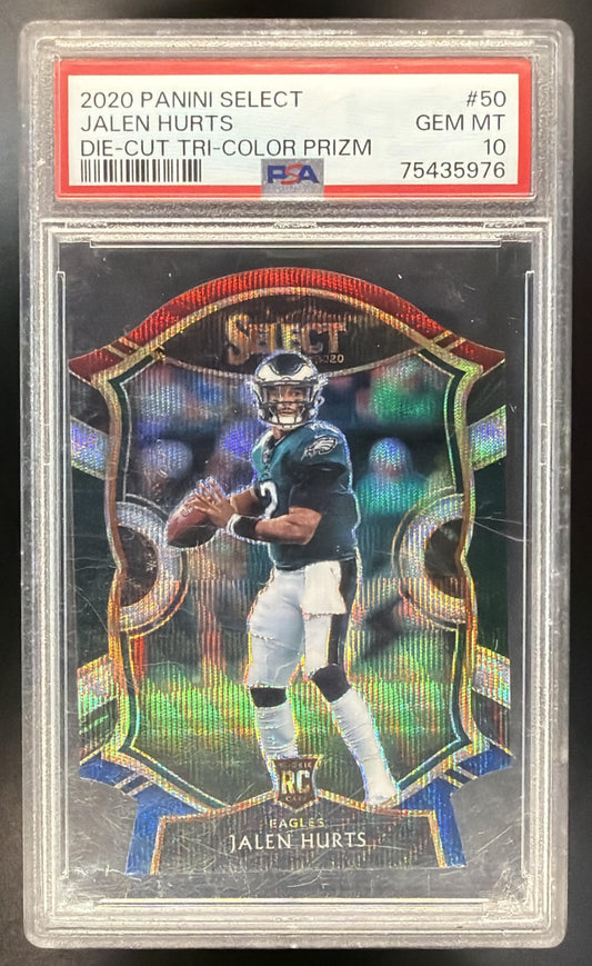 2020 Panini Select Jalen Hurts #50 Tri Color Prizm Die Cut RC Concourse PSA 10 Eagles