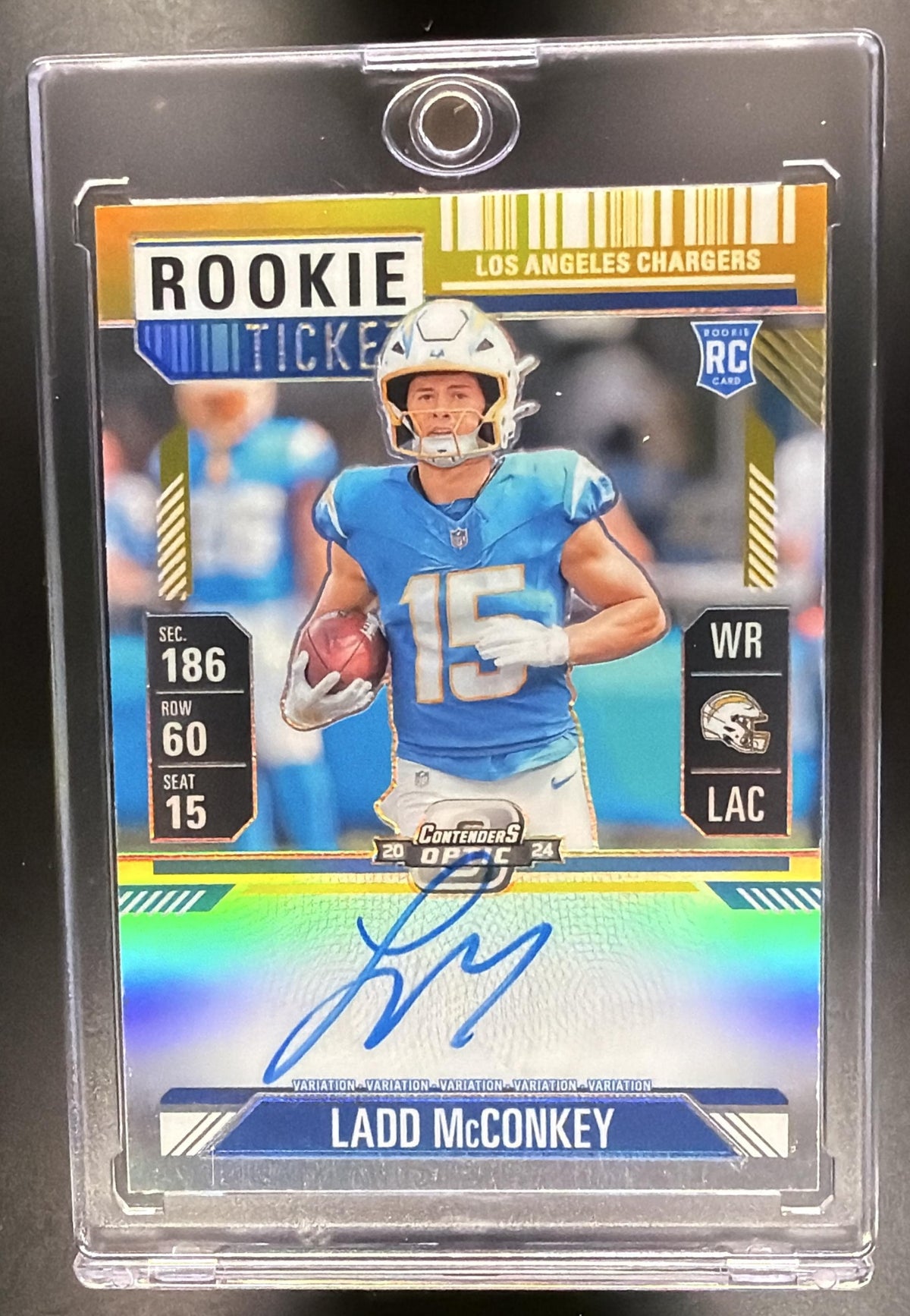2024 Panini Contenders Optic Ladd McConkey #110 Rookie Ticket RPS Auto Gold /10 RC