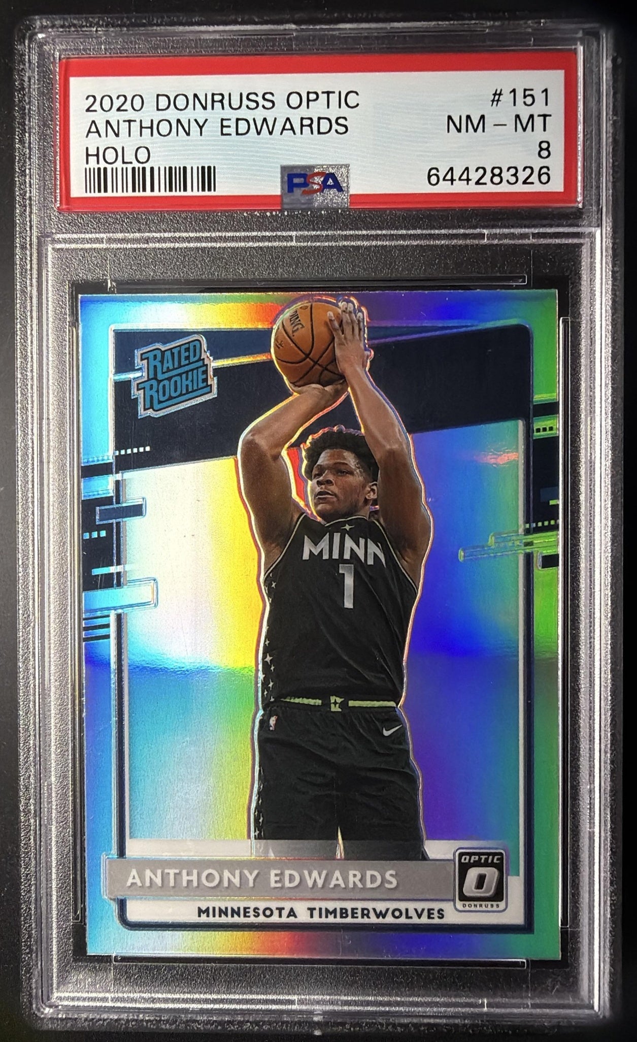 2020-21 Panini Donruss Optic Anthony Edwards #151 Holo Prizm RC PSA 8