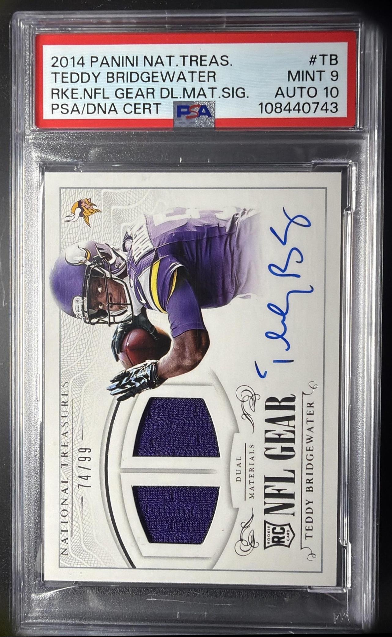 2014 Panini National Treasures Teddy Bridgewater #MS-TE Material Signatures Patch Auto PSA 9