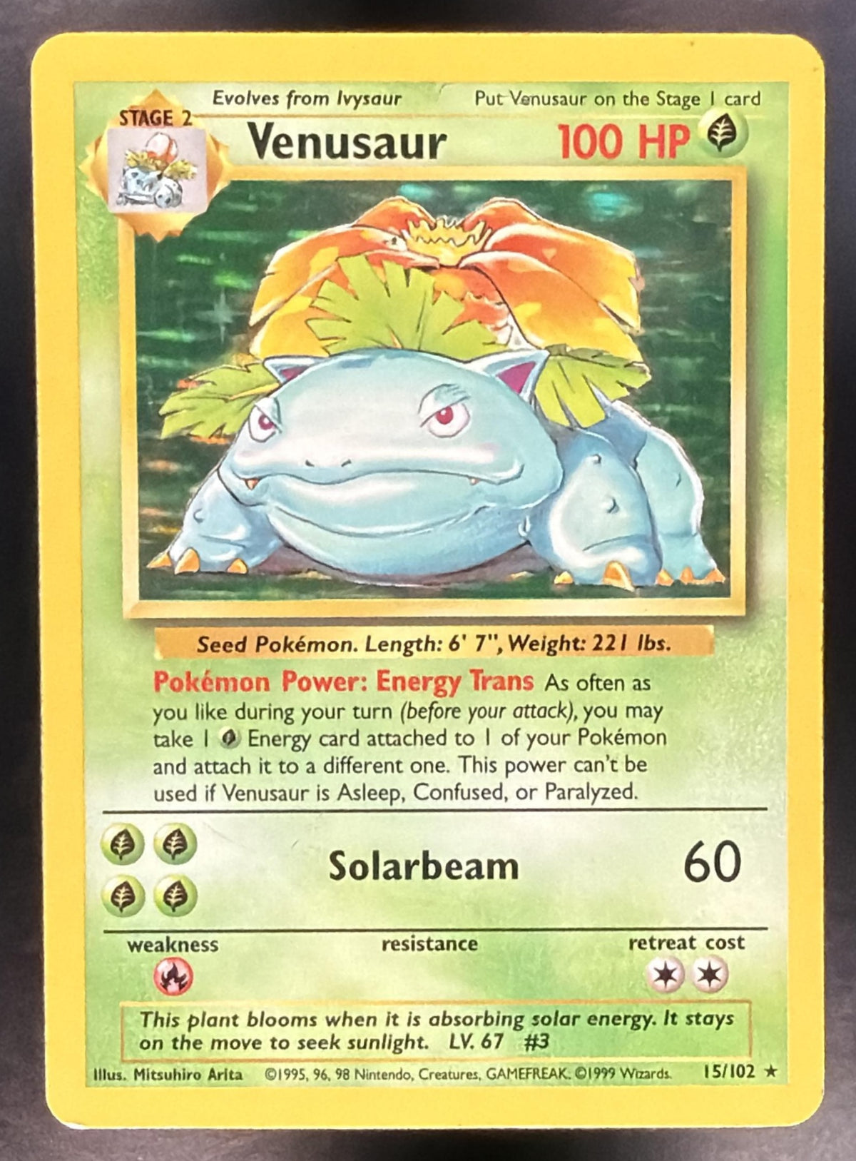 1999 Pokemon Base Set Venusaur Unlimited Holo 15/102 HP