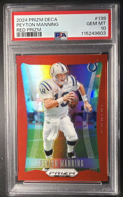 2024 Panini Prizm Deca Peyton Manning #139 Red 66/199 PSA 10