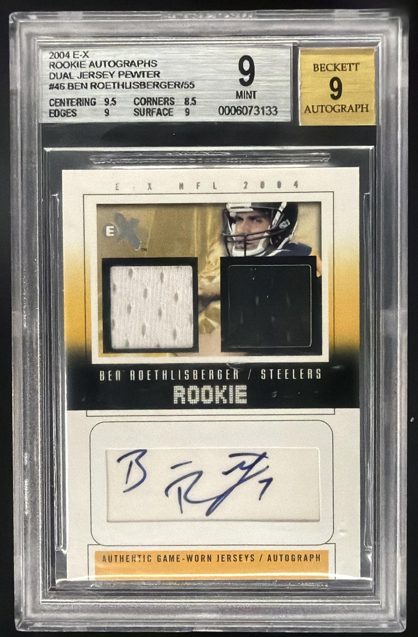 2004 Fleer E-X Ben Roethlisberger Rookie Patch Auto /55 BGS 9/9