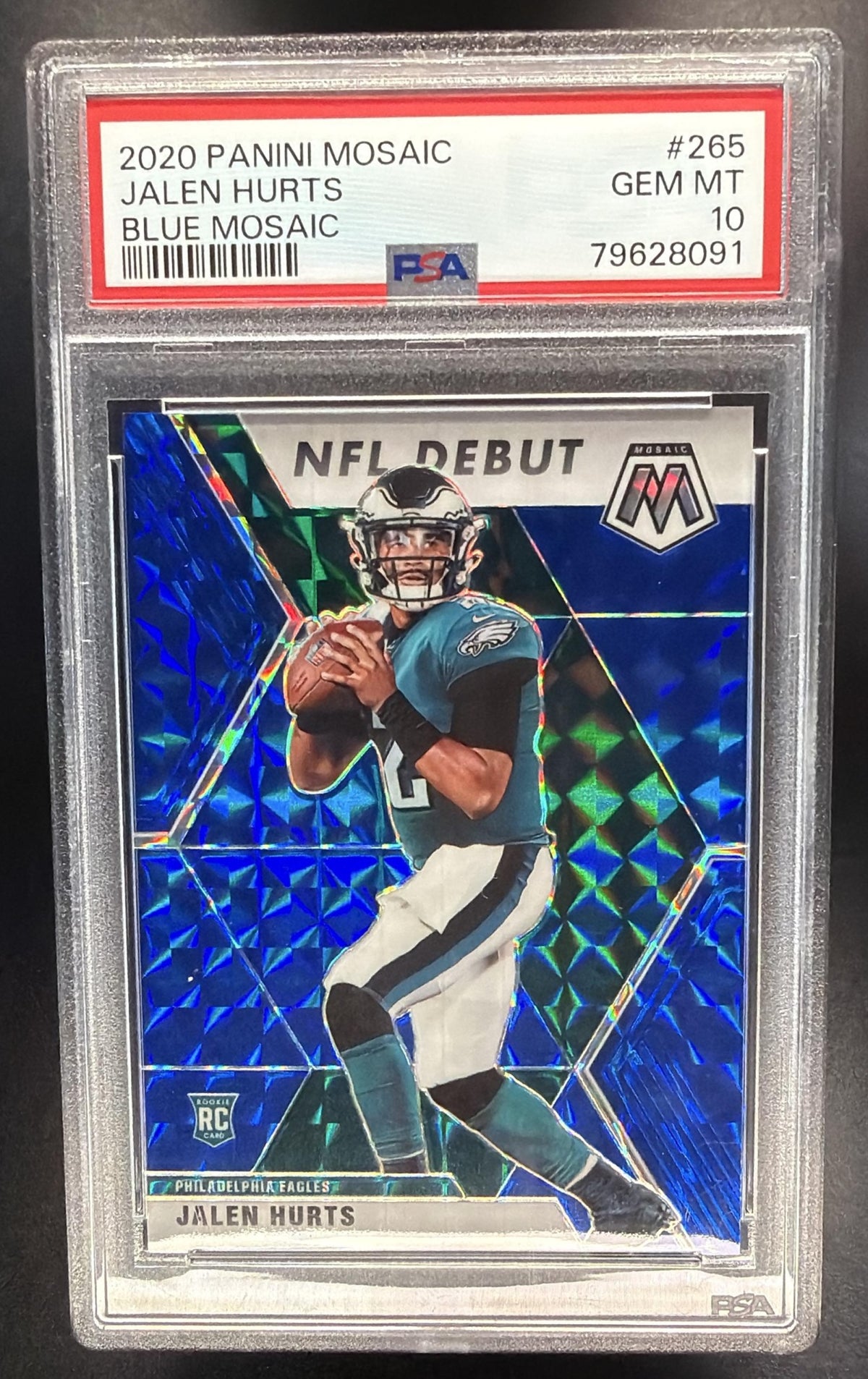 2020 Panini Mosaic Jalen Hurts #265 Prizm Blue 77/99 RC PSA 10