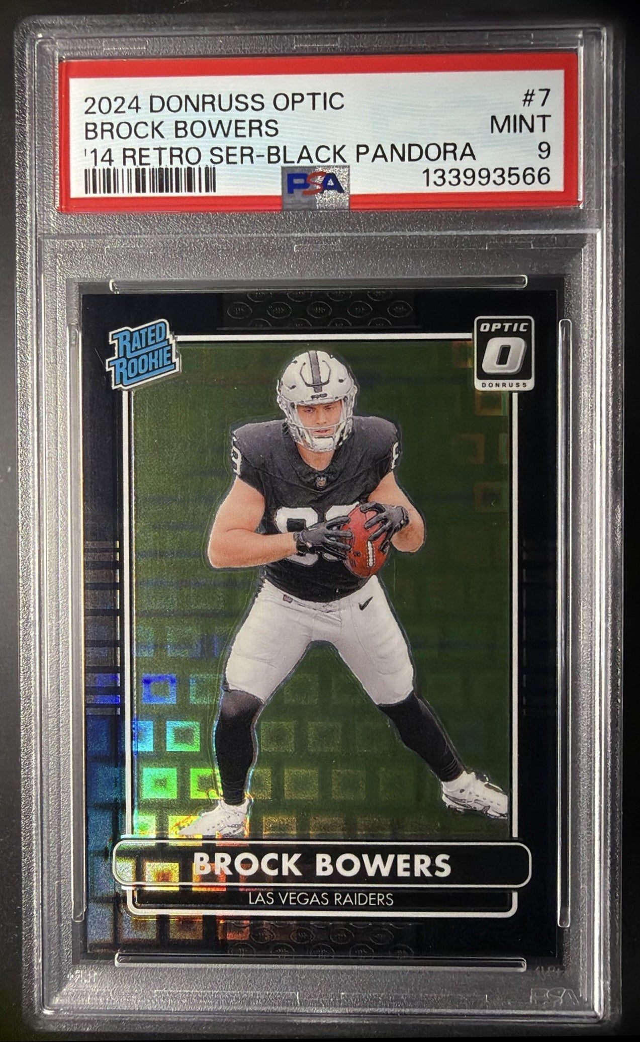 2024 Panini Donruss Optic Brock Bowers #7 2014 Retro Series Black Pandora /25 Rookie PSA 9