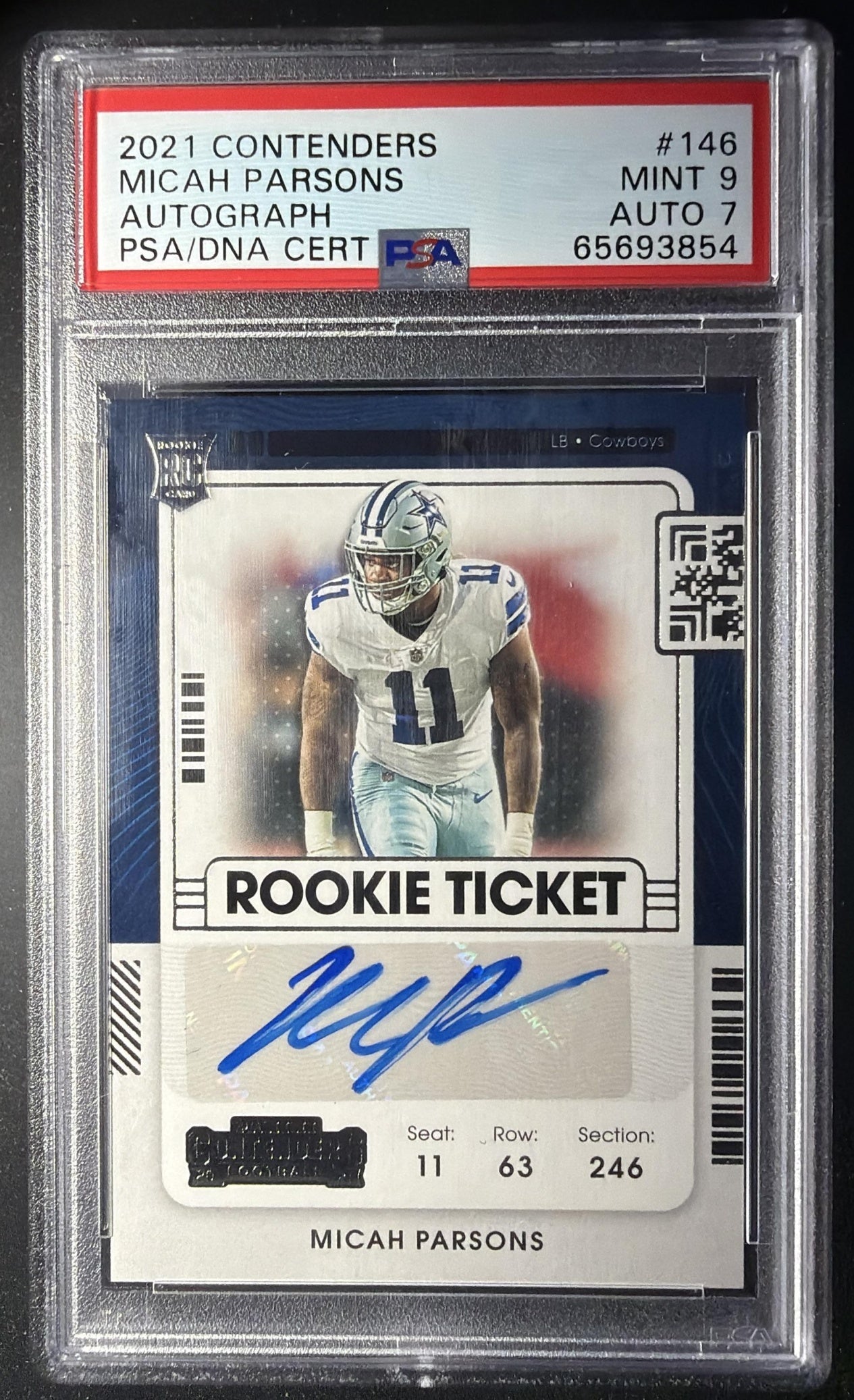 2021 Panini Contenders Micah Parsons #146 Wild Card Round Ticket Auto RC Rookie PSA 9