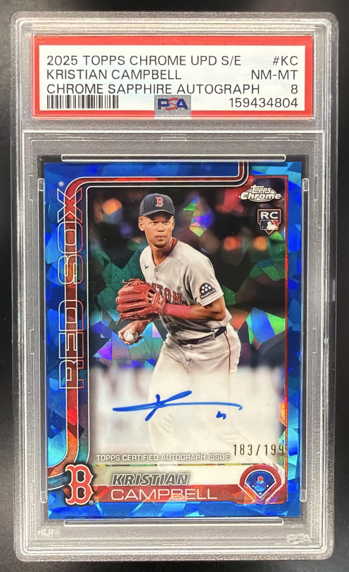 2025 Topps Chrome Update Sapphire Kristian Campbell #USA-KC Auto 183/199 RC PSA 8