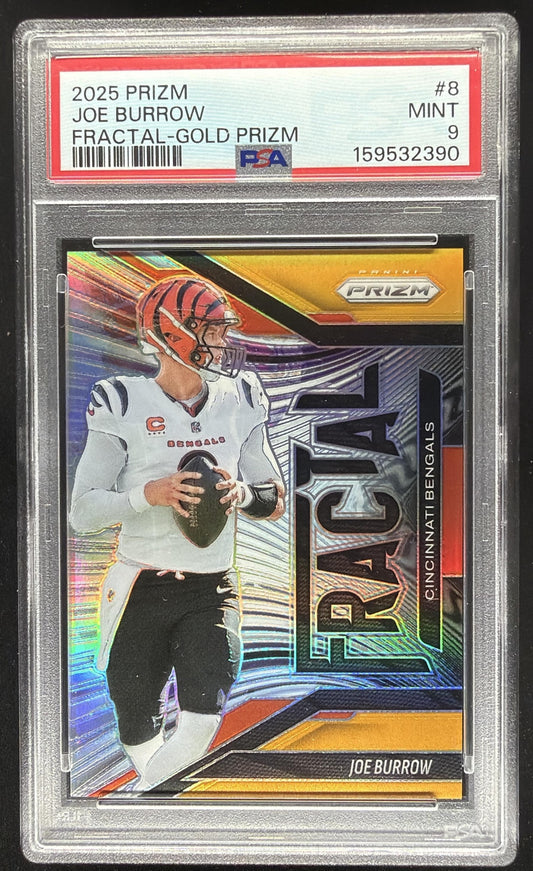 2025 Panini Prizm Joe Burrow Fractal Gold /10 PSA 9