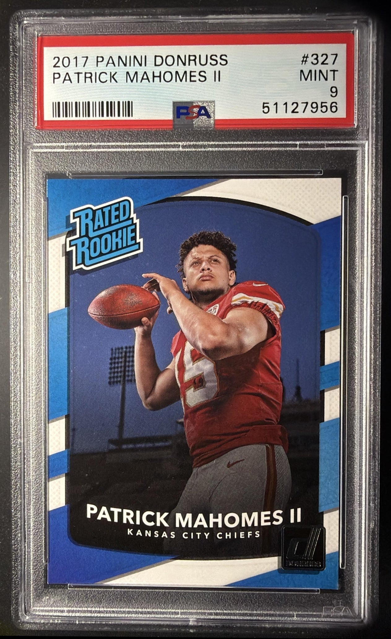2017 Panini Donruss Patrick Mahomes II #327 RC Rated Rookie PSA 9
