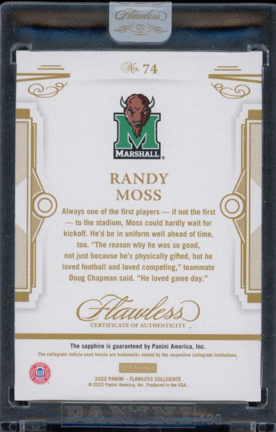 2022 Flawless Randy Moss Collegiate /20 Sapphire