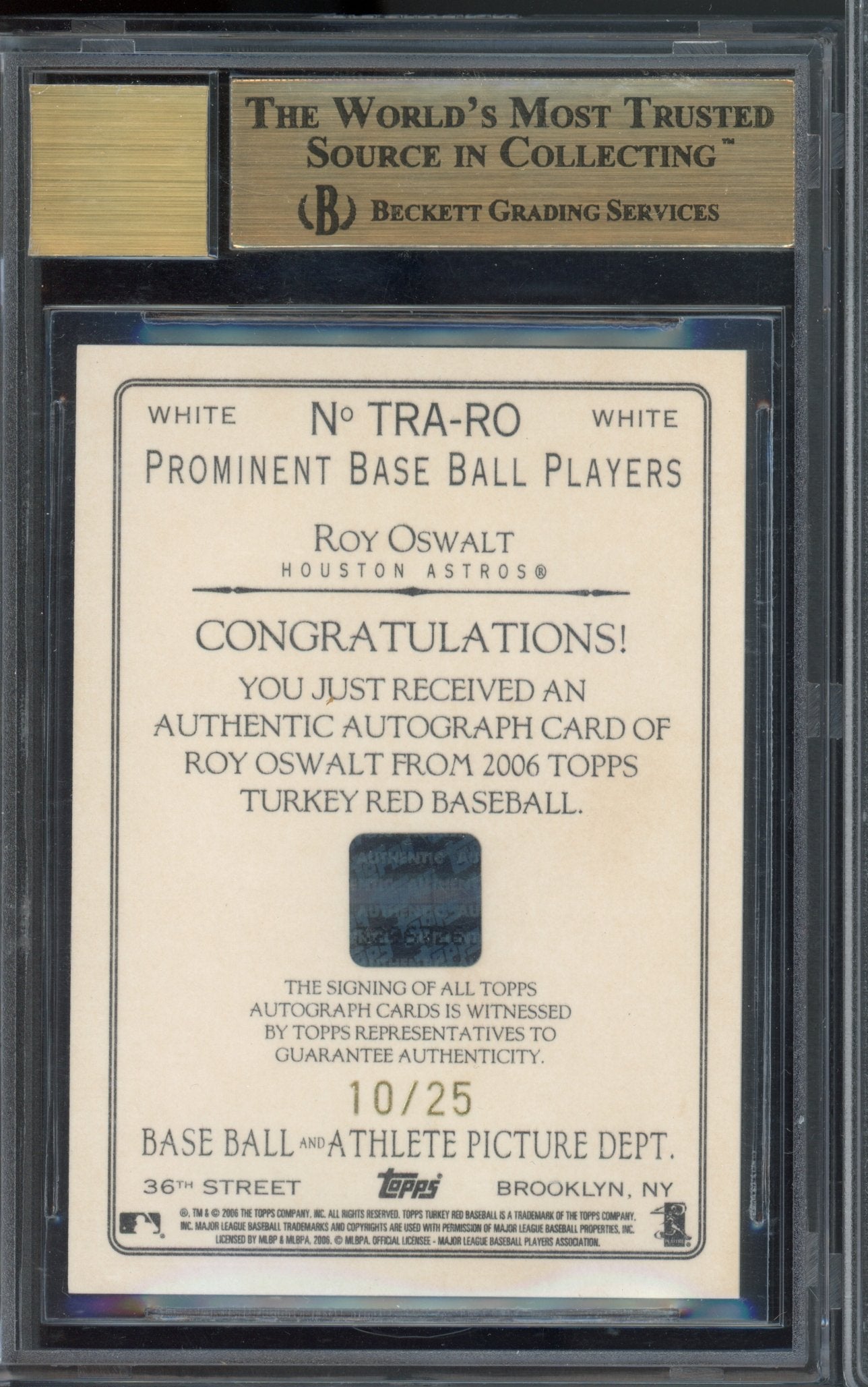 2006 Topps Turkey Red Roy Oswalt White Auto 10/25 BGS 9.5 AUTO 10