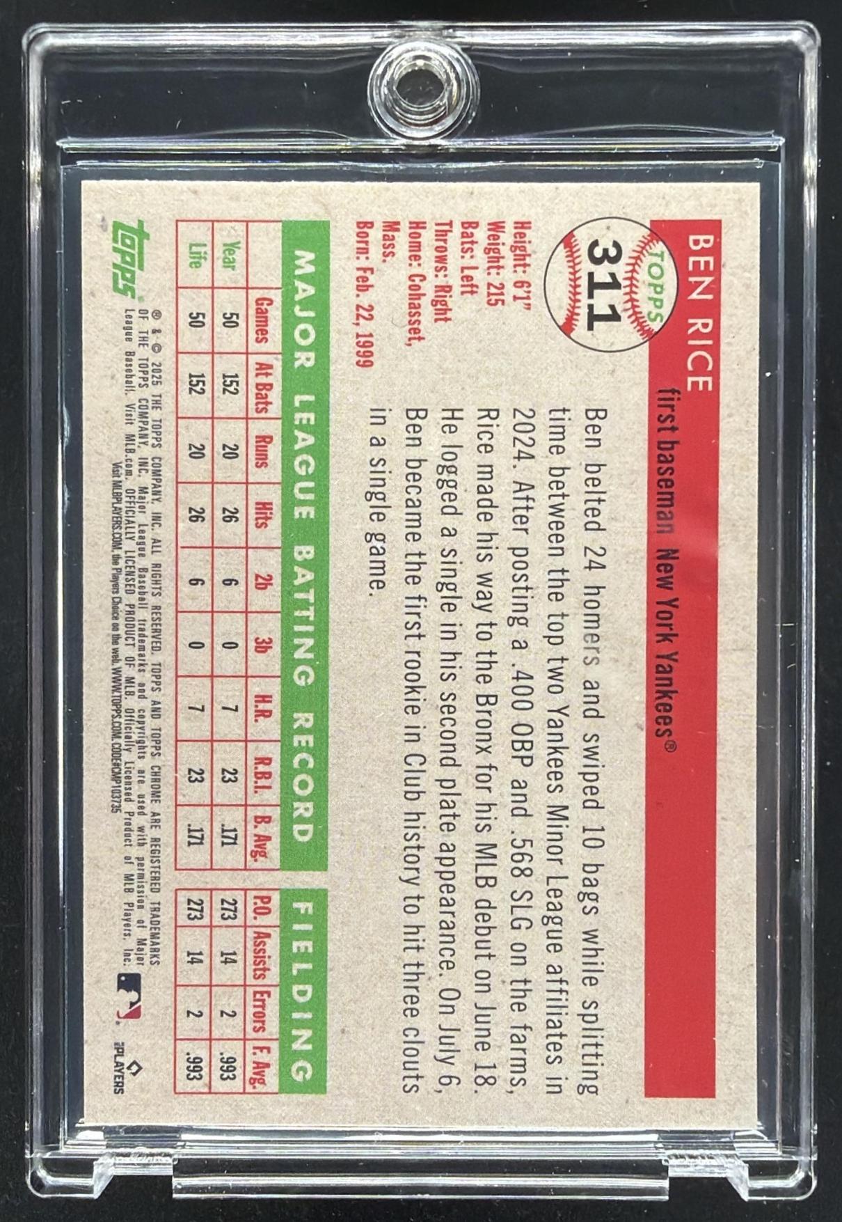 2025 Topps Chrome Platinum Anniversary Ben Rice #311 RC /75