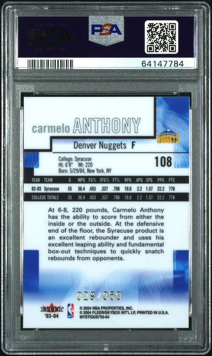 2003-04 Fleer Mystique Carmelo Anthony Gold Rookie /50 PSA 9