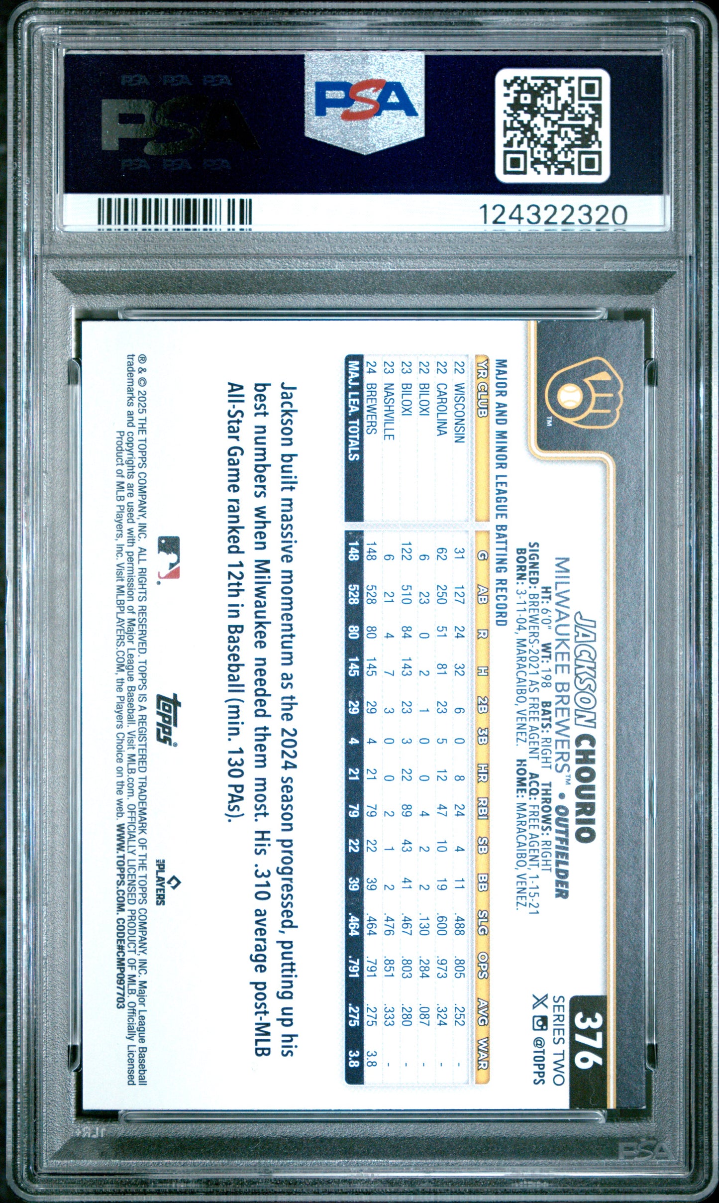 2025 Topps Jackson Chourio True Photo Rookie PSA 9