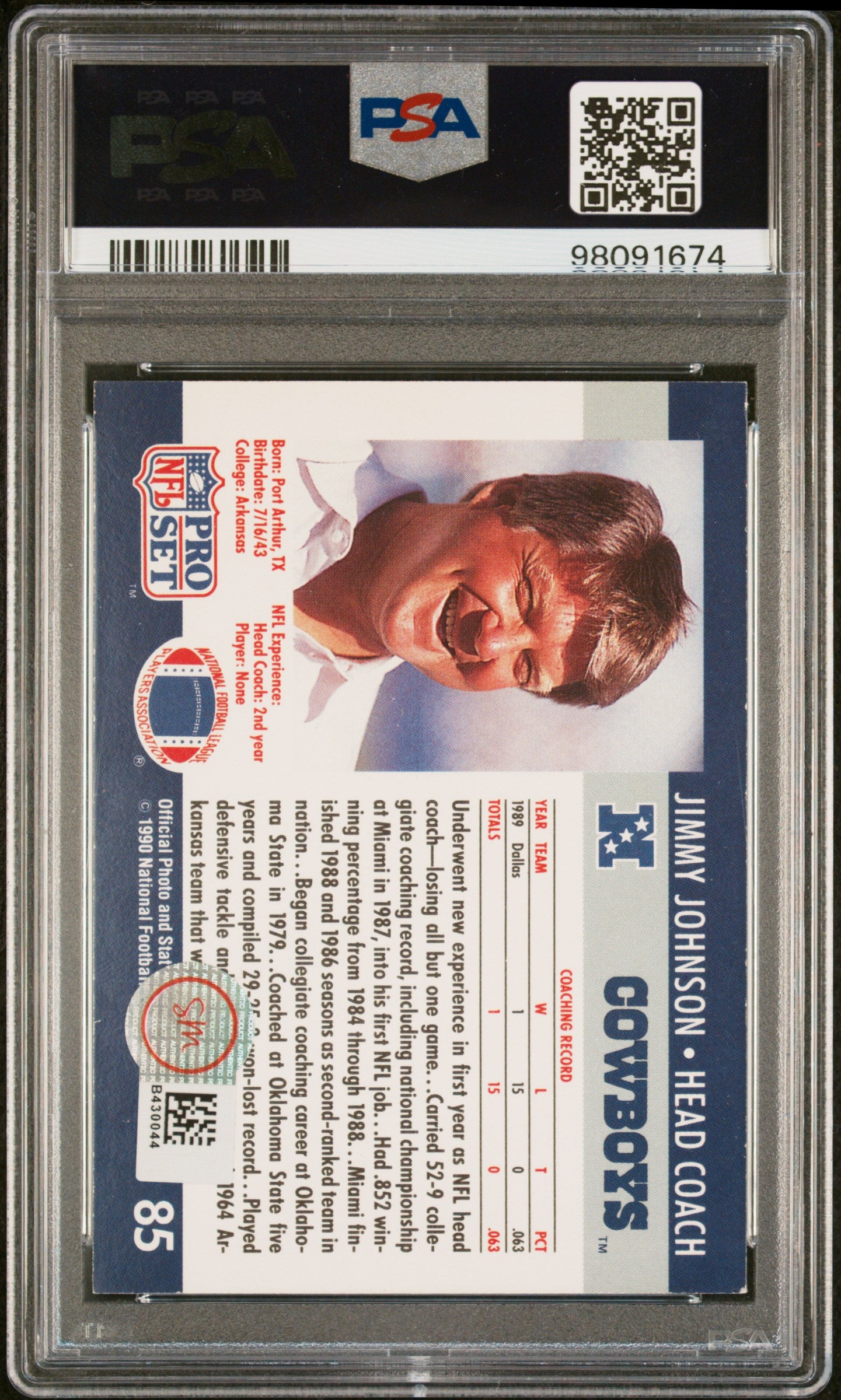 1990 Pro Set Jimmy Johnson IP Auto PSA 10 Authentic