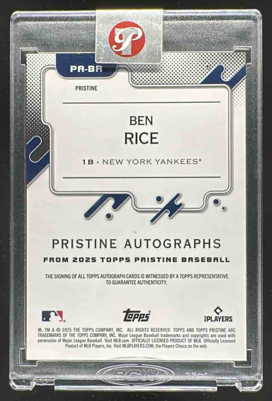 2025 Topps Pristine Ben Rice #PA-BR Auto Blue RC /75