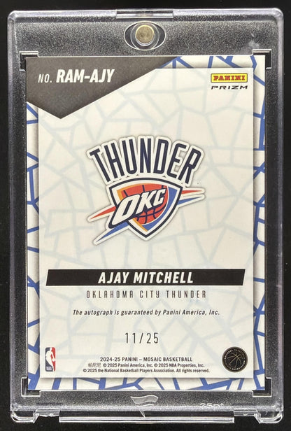 2024-25 Panini Mosaic Ajay Mitchell #RAM-AJY Mosaic Rookie Auto White 11/25 RC