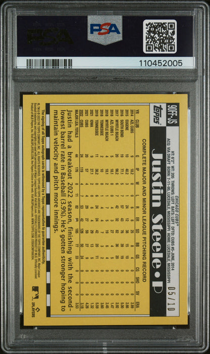 2023 Archives Justin Steele Fan Favorites Auto Red Foil 05/10 PSA 9 RC