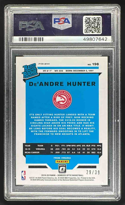 2019-20 Panini Donruss Optic De Andre Hunter #198 Black Velocity 29/39 RC PSA 10