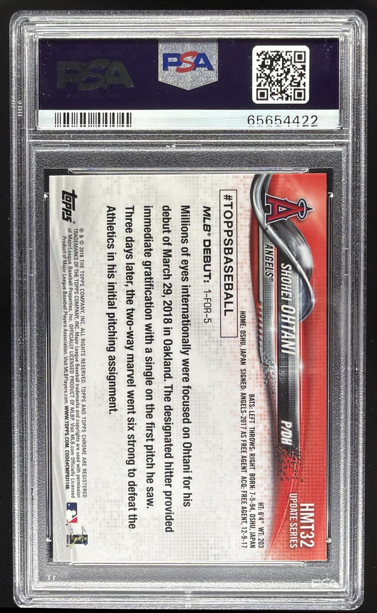 2018 Topps Chrome Update Shohei Ohtani #HMT32 RC PSA 10
